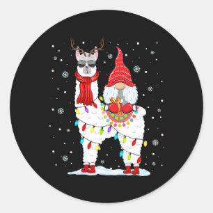Weihnachtsgnome reiten Llama-Rentiere-Christmas-Li Runder Aufkleber