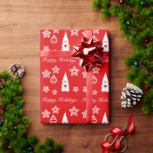 Weihnachtsgnome, Schneeflocken & Stars auf Rot