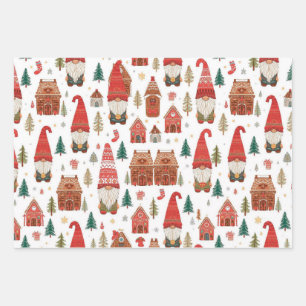 Weihnachtsgnomen & Gingerbread Nordic Village Geschenkpapier Set