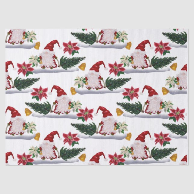 Weihnachtsgnomen, Poinsettia und Glocken Seidenpapier (Vorderseite)