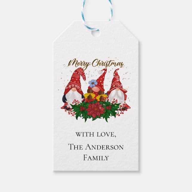 Weihnachtsgnomen Rot Grün Feierliche Trendy Geschenkanhänger (Vorderseite)