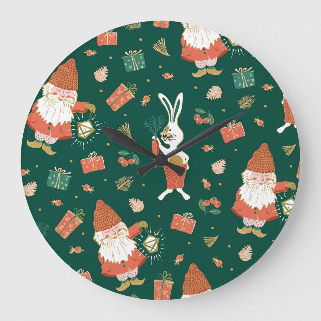 Weihnachtsgnomen, Sonntagsmuster. Große Wanduhr (Vorderseite)