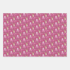 Weihnachtsgnomen und Rentiere mit Handschuhen Geschenkpapier Set