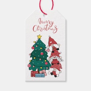 Weihnachtsgnomen und Weihnachtsbaumen Geschenkanhänger
