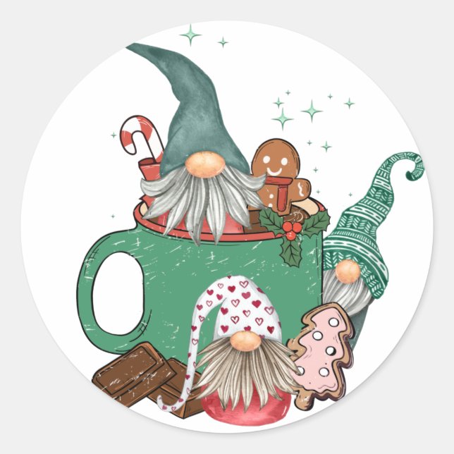 Weihnachtsgnomes & Cocoa Runder Aufkleber (Vorderseite)