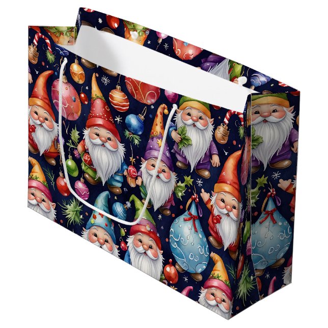 Weihnachtsgnomes Große Geschenktüte (Vorderseite Schrägansicht)
