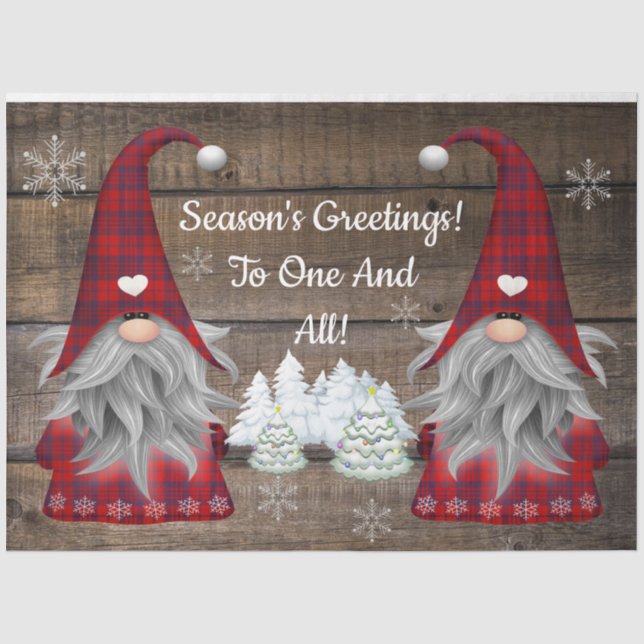 Weihnachtsgnomes Jahresgrüße Rustikales Holz Seidenpapier (Vorderseite)