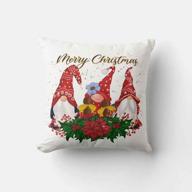 Weihnachtsgnomes Poinsettia Whimsical Woodland Kissen (Vorderseite)