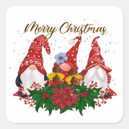 Weihnachtsgnomes Poinsettia Whimsical Woodland Quadratischer Aufkleber