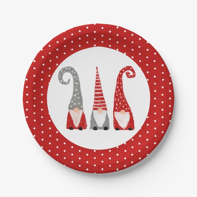 Weihnachtsgnomes Red Polka Dot Festive Pappteller (Vorderseite)
