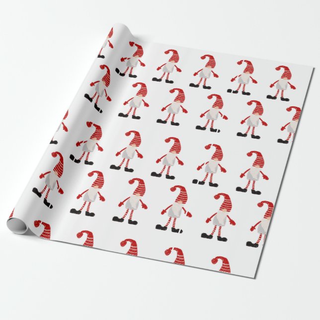 Weihnachtsgnomes Red White Gray Stripe Muster Geschenkpapier (Ungerollt)
