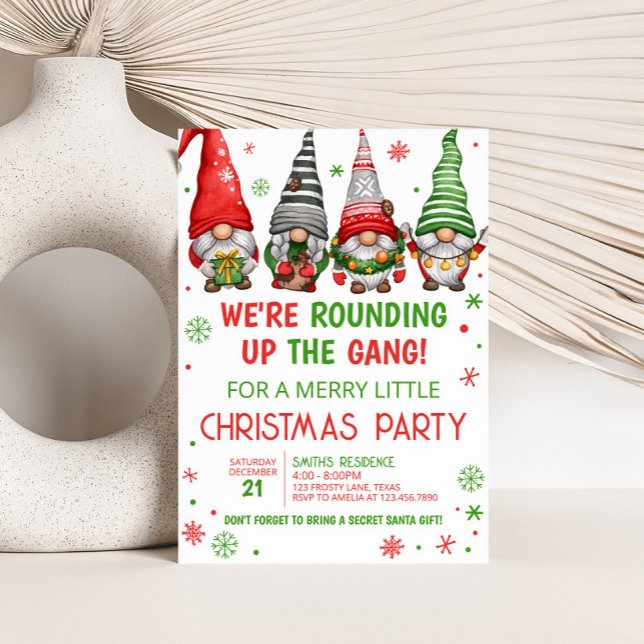 Weihnachtsgnomes Spaß Weihnachts-Party Einladung (We're Rounding Up the Gang Christmas Gnomes Christmas Party Invitation)
