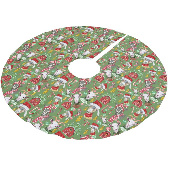Weihnachtsgoaten und Jingle Bells Polyester Weihnachtsbaumdecke (Schrägansicht)