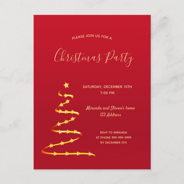 Weihnachtsgold Moderne Party Einladung Postkarte (Vorderseite)