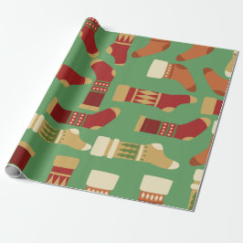 Weihnachtsgold, Rot, Grüne Socken Geschenkpapier