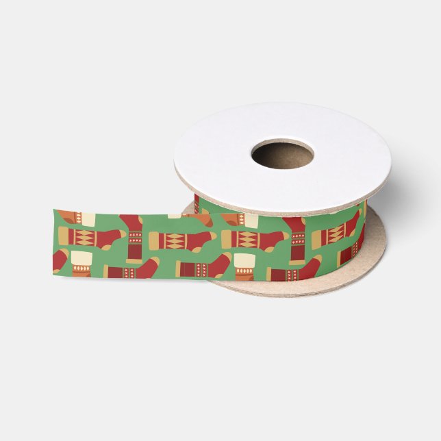 Weihnachtsgold, Rot, Grüne Socken Satinband (Spule)