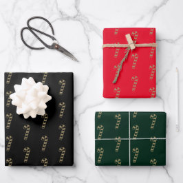 Weihnachtsgold Schwarz-Rot-Bonbons Muster Geschenkpapier Set