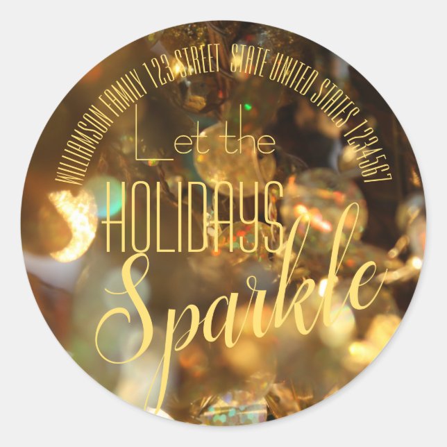 Weihnachtsgold Sparkle Moderne Skripte Runder Aufkleber (Vorderseite)