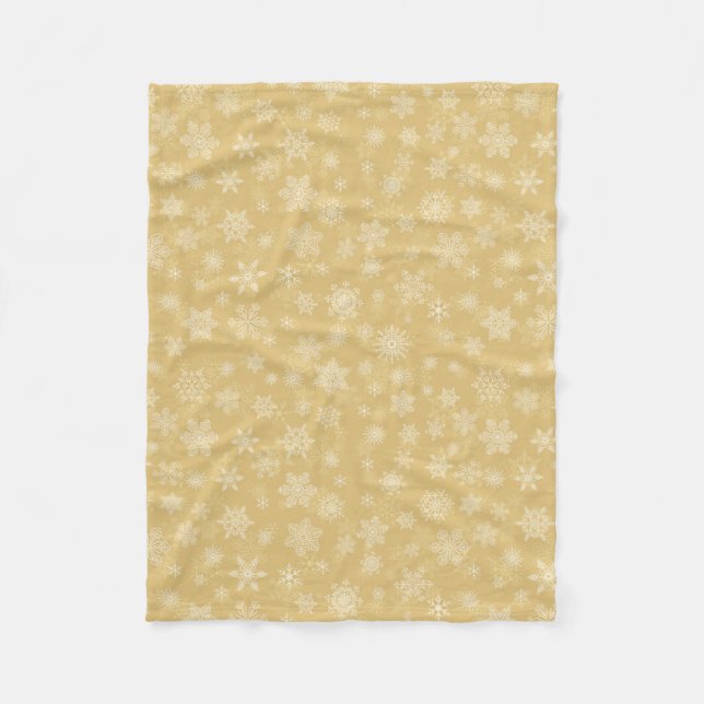 Weihnachtsgold, weiße Schneeflocken Fleecedecke (Vorderseite)