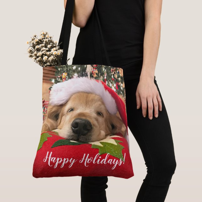 Weihnachtsgolden retriever-Hund schlafend unter Tasche (Von Nahem)