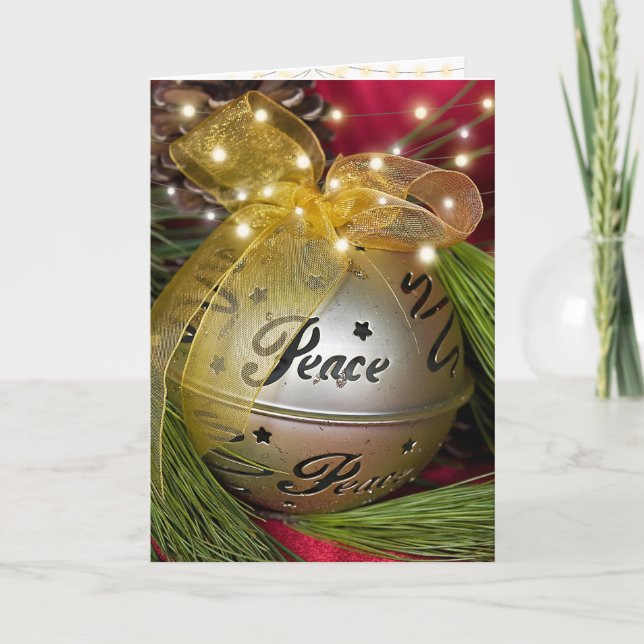 Weihnachtsgoldenfriedensschmuck Feiertagskarte (Vorderseite)