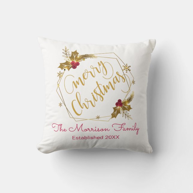 Weihnachtsgoldkranz Personalisierter Familienname Kissen (Vorderseite)