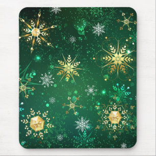 Weihnachtsgoldschneeflocken auf grünem Hintergrund Mousepad