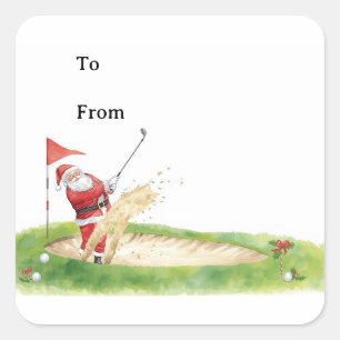 Weihnachtsgolf mit Santa Claus Golf spielen Quadratischer Aufkleber