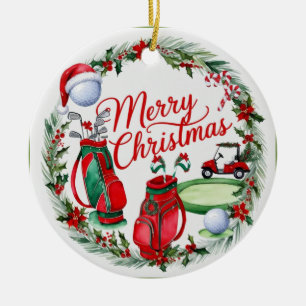 Weihnachtsgolfball und -tasche keramik ornament