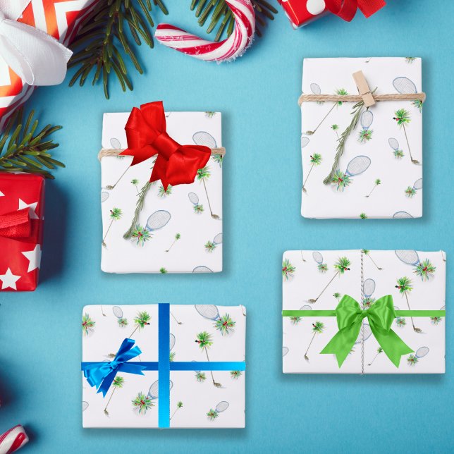 Weihnachtsgolfklubs und Tennisplätze Geschenkpapier Set (Perfect for the golfer and tennis player durning the holidays! )