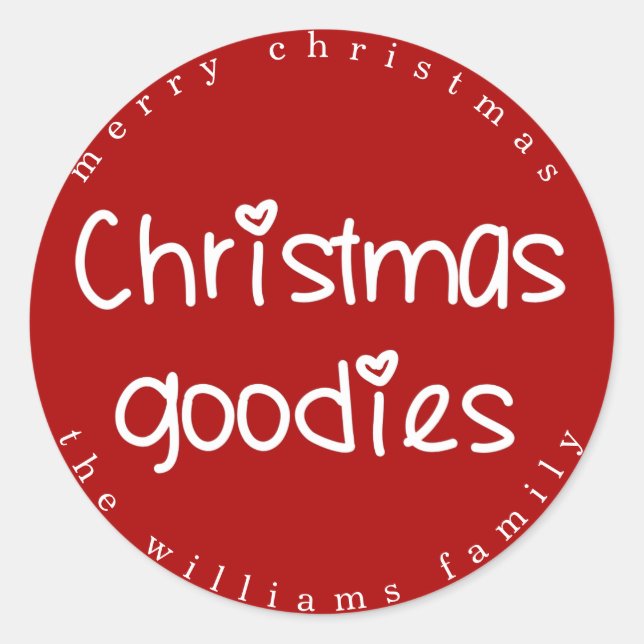 Weihnachtsgoodies - Personalisiert Red Runder Aufkleber (Vorderseite)