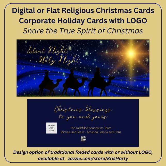 Weihnachtsgottesdienst Feiertagskarte (Share the true Spirit of Christmas with you clients, partners, and team. Add your logo or QR Code.)