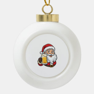 Weihnachtsgrafik Weihnachtsmann beim Biertrinken Keramik Kugel-Ornament