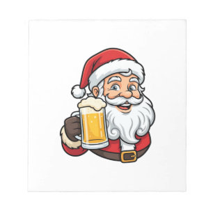 Weihnachtsgrafik Weihnachtsmann Bier trinkend Notizblock