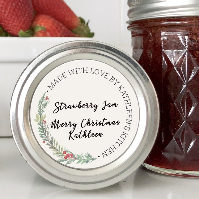 Weihnachtsgrün aus Liebe Runder Aufkleber (Christmas Greenery Made With Love Blank Classic Round Sticker)