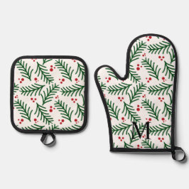 Weihnachtsgrün Beeren INITIAL Moderne Feiertage Ofenhandschuh & Topflappen-Set