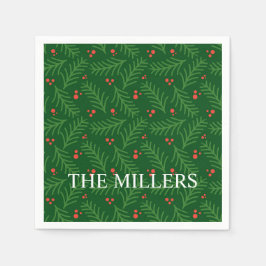 Weihnachtsgrün Beeren NAME Festive Feiertag Serviette