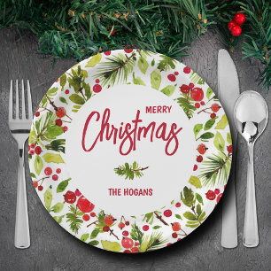 Weihnachtsgrün Berries Urlaub Pappteller