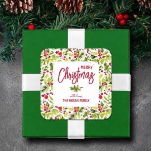 Weihnachtsgrün Berries Urlaub Quadratischer Aufkleber