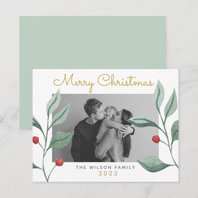 Weihnachtsgrün & Berry Familienkarte Karte (Vorne/Hinten)