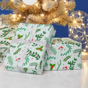 Weihnachtsgrün Blume Berries Grün Weihnachten Geschenkpapier