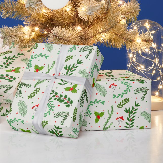 Weihnachtsgrün Blume Berries Grün Weihnachten Geschenkpapier (Feiertage)