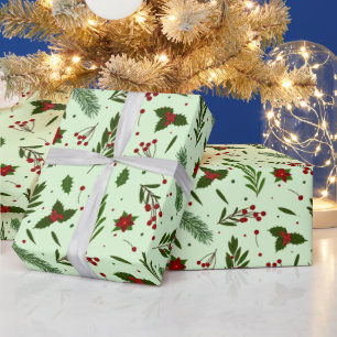 Weihnachtsgrün Blume Berries Grün Weihnachten Geschenkpapier