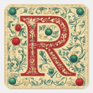 Weihnachtsgrün Buchstabe R: Saisonale Schönheit Quadratischer Aufkleber