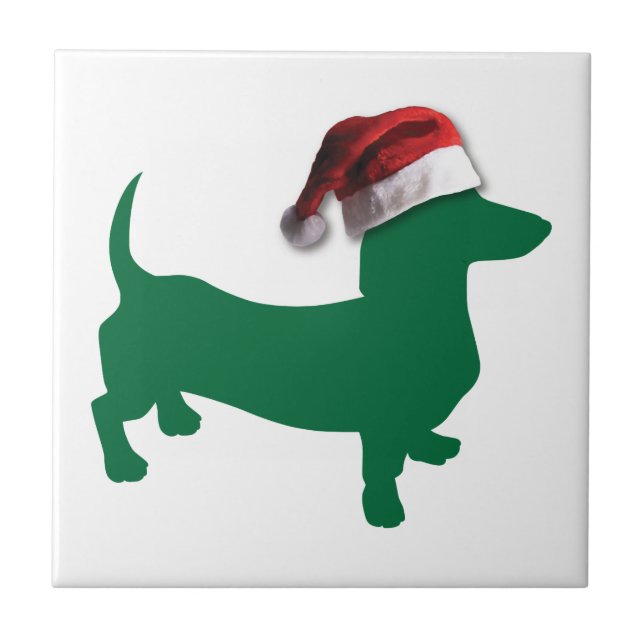 Weihnachtsgrün-Dackel Fliese (Vorderseite)
