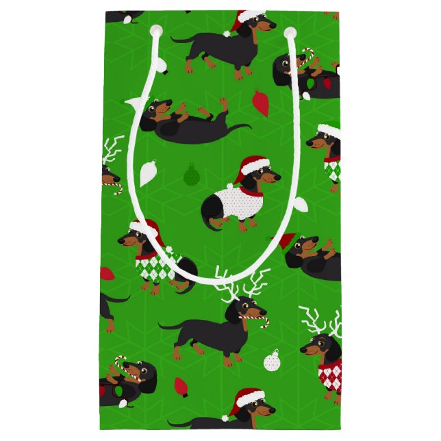 Weihnachtsgrün Dackel Kleine Geschenktüte (Vorderseite)