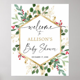 Weihnachtsgrün Elegantes Babydusche Begrüßungszeic Poster