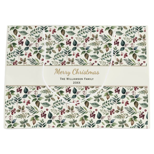 Weihnachtsgrün Festliche Gemusterte Geschenktasche Große Geschenktüte (Vorderseite)