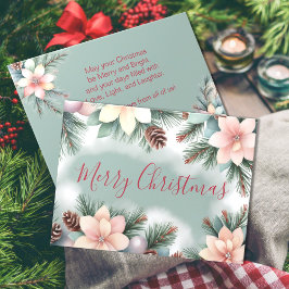 Weihnachtsgrün Foliage Blume und Pine Cones Feiertagskarte