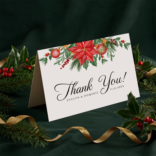 Weihnachtsgrün Foliage Elegante Hochzeit geklappt Dankeskarte (Von Creator hochgeladen)